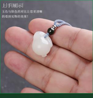 涵怡 和田玉羊脂玉白玉玉兔吊坠立体精雕兔子玉石挂件生肖兔玉佩女款